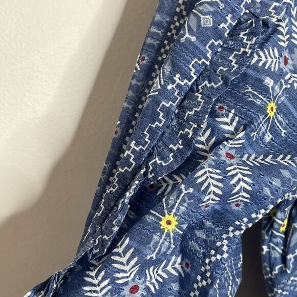 Forever That Girl Anthropologie Top Blue Womens M Boho Aztec Peasant Wrap - Picture 10 of 11